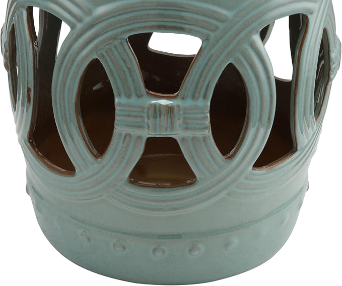 Outsunny 14" x 17" Ceramic Garden Stool with Double-Coin Knotted Ring Design & Strong Glazed Material, Decorative Outdoor Stool, Home Collection, Antique Blue