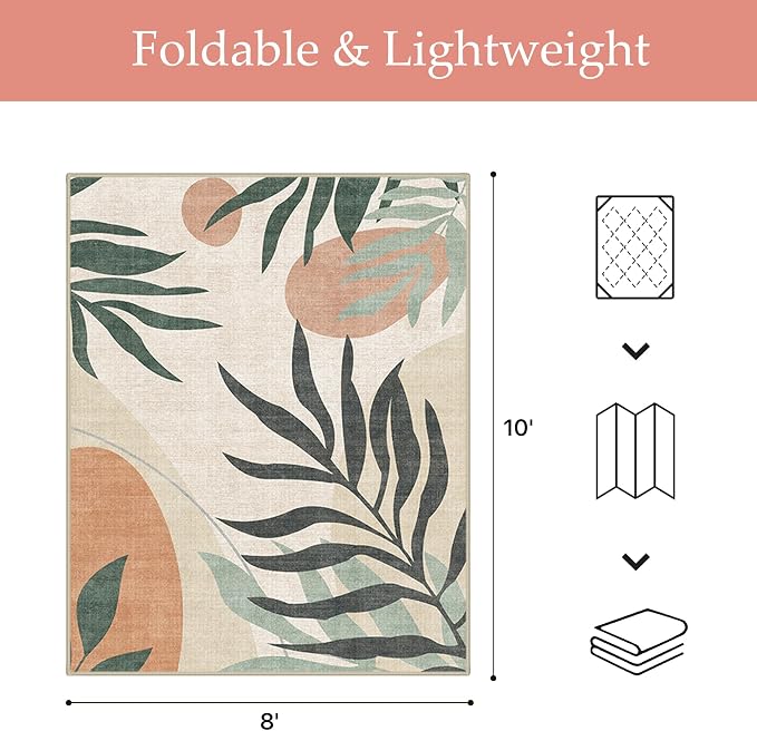 GENIMO Outdoor & Indoor Area Rug 8'x10', Waterproof, Non-Shedding, Easy Cleaning, Leaf Mat for Patio, Living Room, Balcony, Dining Room, RV, Deck, Bedroom, Camping, Outside Carpet, Beige Grey