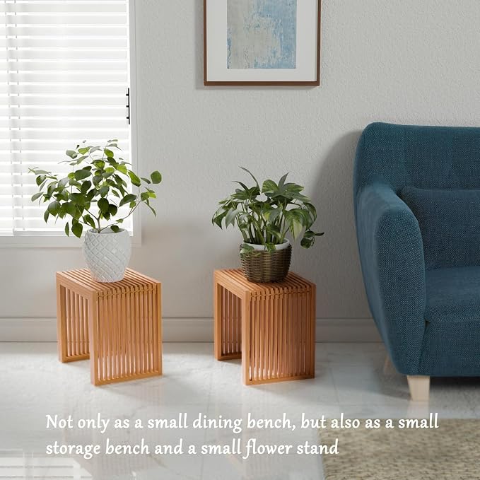 APRTAT Small Bamboo Dining Bench, 17inch Farmhouse Decor Indoor Kitchen Table Bench, Entryway Shoe Rack Bench, Outdoor Bench, Solid Bamboo Benches for Living Room, Hallway, Bedroom, Bathroom