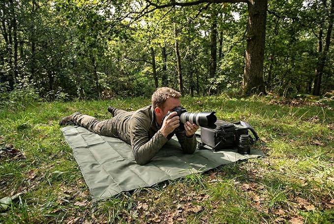 Outdoor Pocket Blanket, 55"x60" Waterproof Foldable Compact Small Picnic Blanket, Ultralight Tarp for Camping, Festival, Beach, Hiking, Backpacking, Travel, Stakes Included (Army Green)