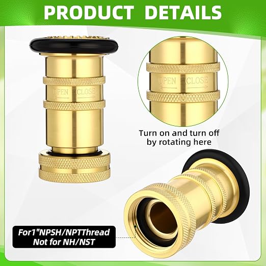 Shimeyao (1" NPT/NPSH) Brass Fire Hose Nozzle Fire Equipment Spray Jet Fog Brass Hydrant Adapter with Pin Lug 2-1/2" NST (NH) Female x 1-1/2" NST (NH) Male