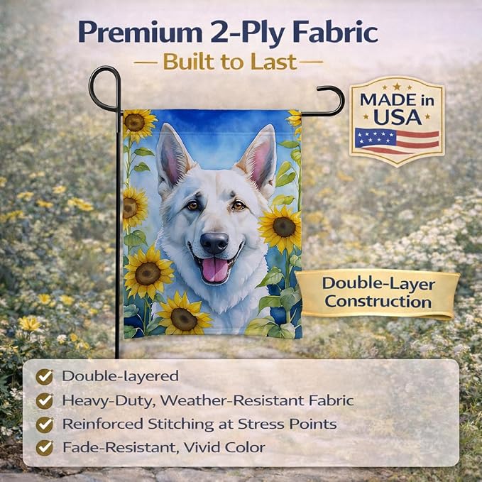 Caroline's Treasures DAC6083GF White German Shepherd in Sunflowers Garden Flag Mailbox Flag Decorative Yard Flag Banner Outside Patio Artwork Yard Flower Beds, Garden Size, Multicolor