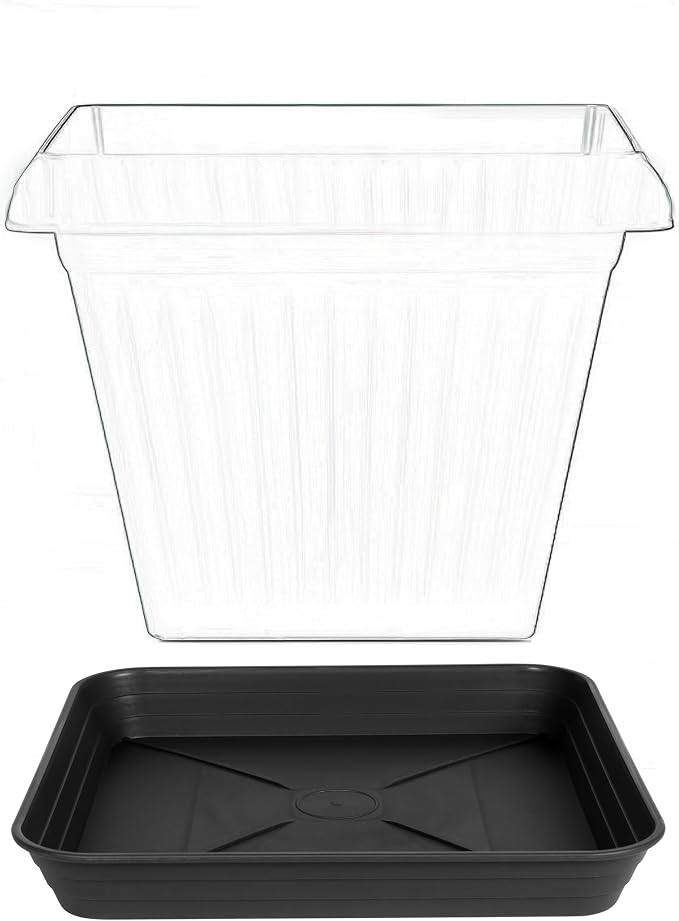 2 Pack Square Plant Saucer Tray 10 inch, 6 8 10 12 14 16 18 20 inch Heavy Duty Plastic Square Plant Saucers for Indoors Outdoor, Flower Planter Drip Trays for Pots, Seed Starting Tray