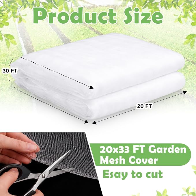 Garden Insect Netting for Raised Beds Extra Large Fruits Tree Netting Pest Barrier White Ultra Fine Mesh Row Bed Covers Net for Vegetable Fruit Protection from Insect Bird Animals(20 x 33 ft)