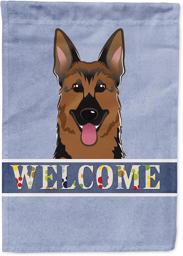 Caroline's Treasures BB1397GF German Shepherd Welcome Garden Flag, Blue Mailbox Flag Decorative Yard Flag Banner Outside Patio Artwork Yard Flower Beds, Garden Size, Multicolor