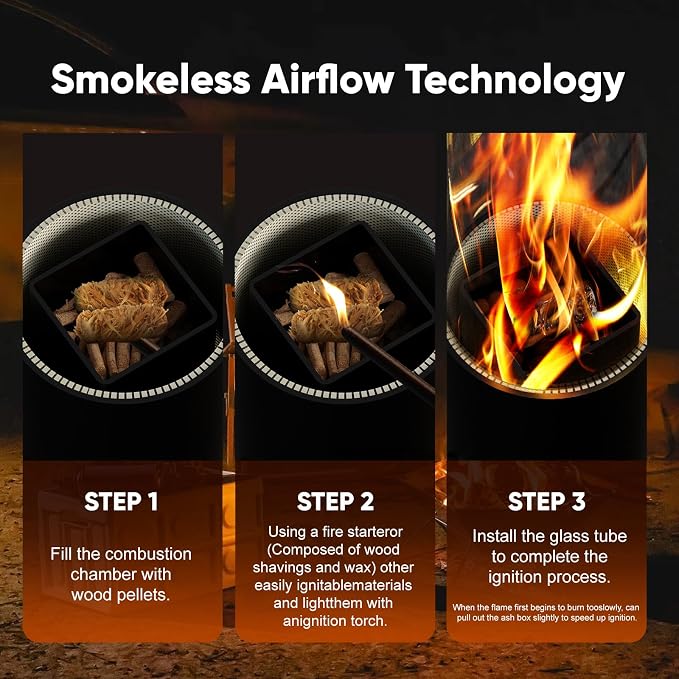 Rayzi 58 Inch Pellet Stove, Outdoor Decorative Wood Pellet Heater Burning Fireplace for Ambiance – Smokeless Flame for Patio Backyard Bonfire, Camping Party Holiday Garden Picnic