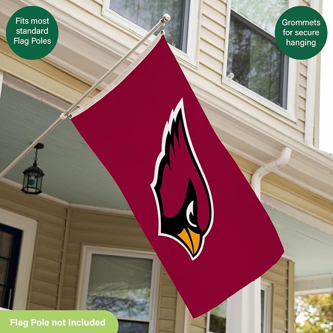 NFL Arizona Cardinals 3 x 5 Outdoor Durable House Flag with Grommets | Sport Team Flag & Banner | Indoor Wall Decor Flag for Room | Works with Flag Poles for Outside House
