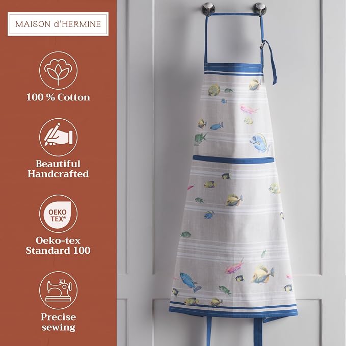 Maison d' Hermine Aprons for women with Pocket 100% Cotton (27.50"x31.50") | Adjustable Neck Strap & long ties Apron Men Chef Wedding Cooking Gardening Server Maid
