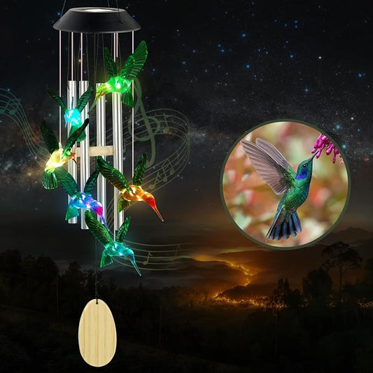 Hummingbird Decorative Mobiles Gifts, Solar Hummingbird Wind Chimes, Gifts for Mom, Women, Grandma, Garden Courtyard Lawn Decor, Gift for Christmas and New Year
