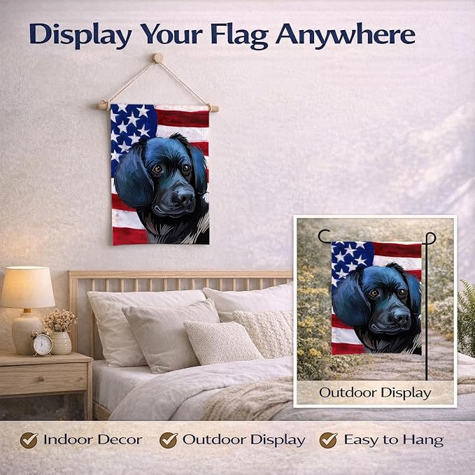 Caroline's Treasures CK6723GF Stabyhoun Dog American Flag Garden Flag Mailbox Flag Decorative Yard Flag Banner Outside Patio Artwork Yard Flower Beds, Garden Size, Multicolor
