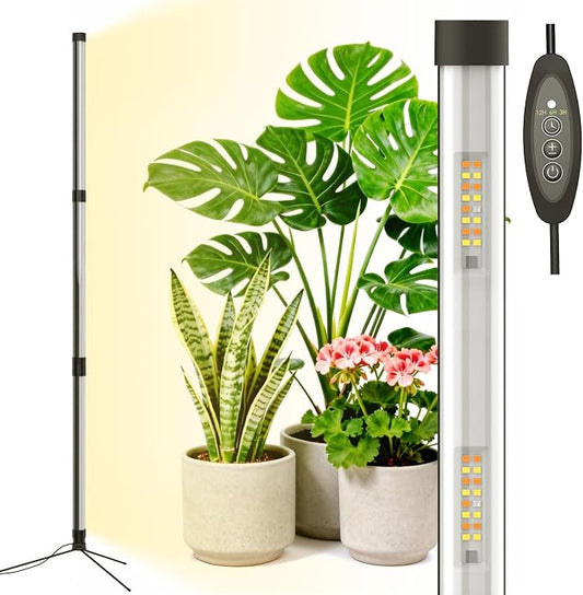 55W Standing Grow Light for Indoor Plants, 47-Inch Full Spectrum Vertical Plant Light with Stand, Auto Timer for Large Houseplants, Indoor Garden Rack, Covered Balcony, Indoor Greenhouse