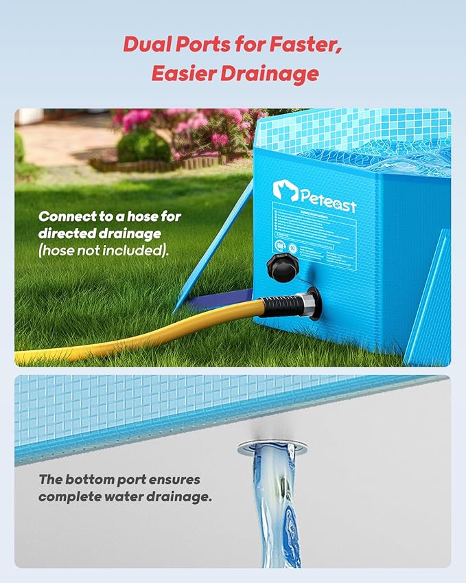 Peteast Dog Pool for Large Dogs, Foldable Hard Plastic, 71 in | Collapsible Kiddie Pool with Stable Side Support for Pets and Kids