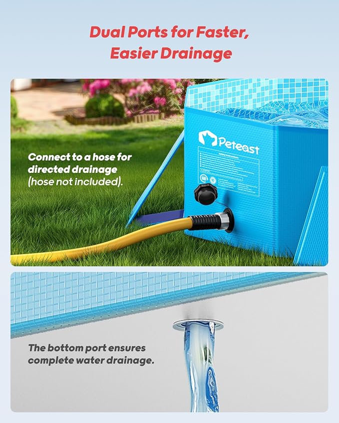 Peteast Dog Pool for Large Dogs, Foldable Hard Plastic, 64 in | Collapsible Kiddie Pool with Stable Side Support for Pets and Kids