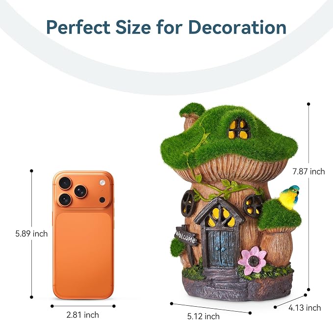 Mushroom Fairy Garden House, Solar Fairy House for Outside Decor with Bird, Outdoor Garden Statues for Yard, Lawn, Balcony,Patio, Outdoor Figurine Lights Gifts for Mom Women