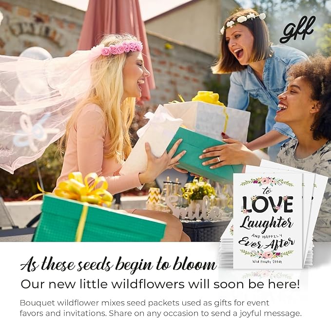 25 Wildflower Seed Packets - Wedding Favors for Guest - Wedding Decorations for Reception - Wild Flower Seeds Throw and Grow Perennial Annual Mix to Attract Pollinators Bees and Butterflies Non-GMO