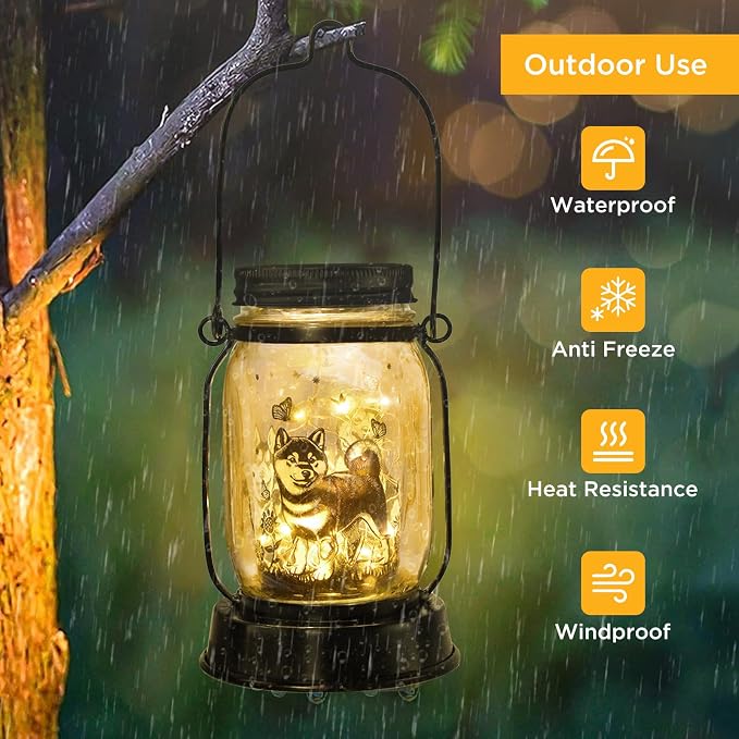 kyoryuger Shiba Inu Gifts for Women/Men Shiba Inu Solar Lanterns Mom Birthday Shibe Dog Lovers Lantern Pet Loss Animal Doge Memorial Lights Solar Garden Decor for Yard, Patio,Backyard,Porch Torches