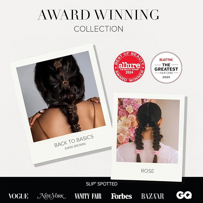 Slip Silk Hair Ties — Skinny Silk Rose Scrunchies, No Damage, No Crease, Anti-Breakage |100% Mulberry Silk | All Hair Types | Made with Proprietary Slipsilk™ | Set of 4