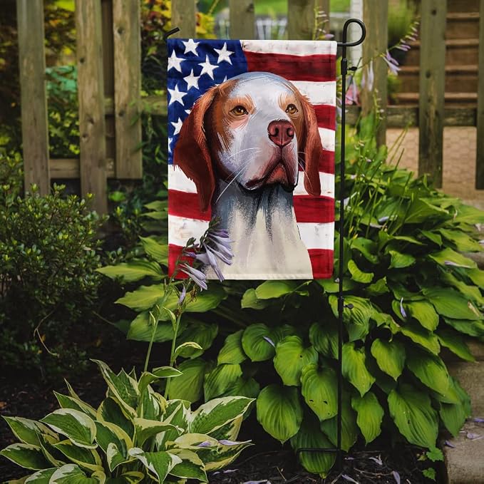 Caroline's Treasures CK6563GF Hunting Dog American Flag Garden Flag Mailbox Flag Decorative Yard Flag Banner Outside Patio Artwork Yard Flower Beds, Garden Size, Multicolor