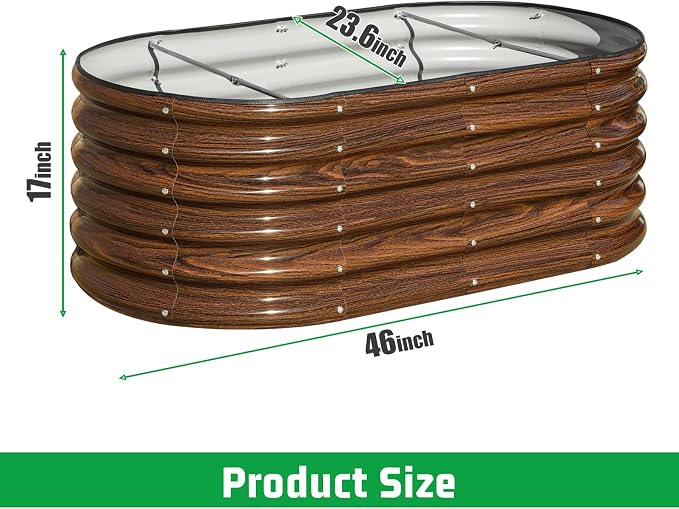 SnugNiture 4x2x1.5ft Raised Garden Bed Outdoor, 17" Tall Galvanized Metal Planter Box, Oval Raised Garden Bed Kit for Planting Vegetables Plants Fruits, Brown (Pack of 2)