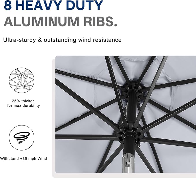 ABCCANOPY Durable Solar Led Patio Umbrellas with 32LED Lights 9FT (Light Gray)