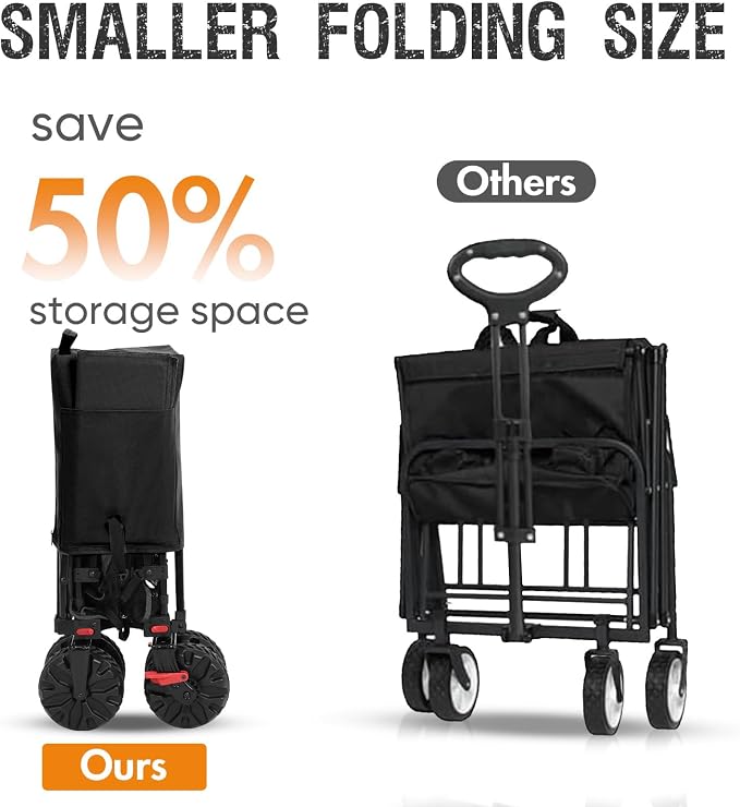 Portal Collapsible Large Double Decker Wagon with Brakes, 660lb Foldable Heavy Duty Utility Wagon Cart, 400L All-Terrain Big Wheels & 54" Extra Long Extender for Sports, Camping & Outdoor Use