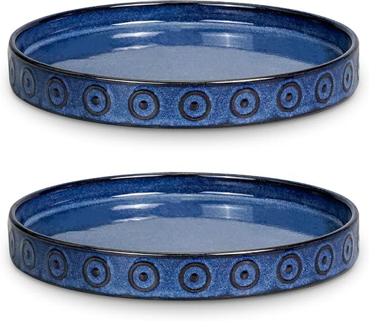 Eightpot Plant Water Catcher Tray 7.5 Inch, 2 Pack Ceramic Plant Saucer for Indoor Outdoor, Round Plant Plates to Catch Water, Modern Plants Drainage Tray, Decorative Plants Dish, Blue