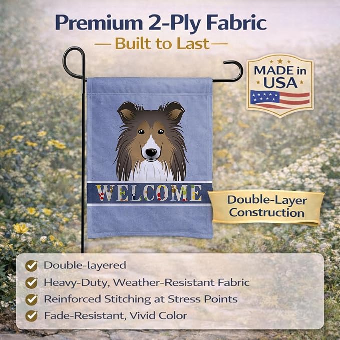 Caroline's Treasures BB1428GF Sheltie Welcome Garden Flag, Blue Mailbox Flag Decorative Yard Flag Banner Outside Patio Artwork Yard Flower Beds, Garden Size, Multicolor
