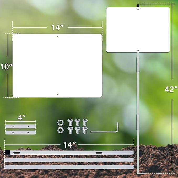 Faittoo Blank Metal Sign with 42" Stake, 14 x 10 Inches Rust Free Aluminum, UV Protected, Waterproof, Weather Resistant, Durable Ink, Includes Matching Screws & Wren, Easy to Mount