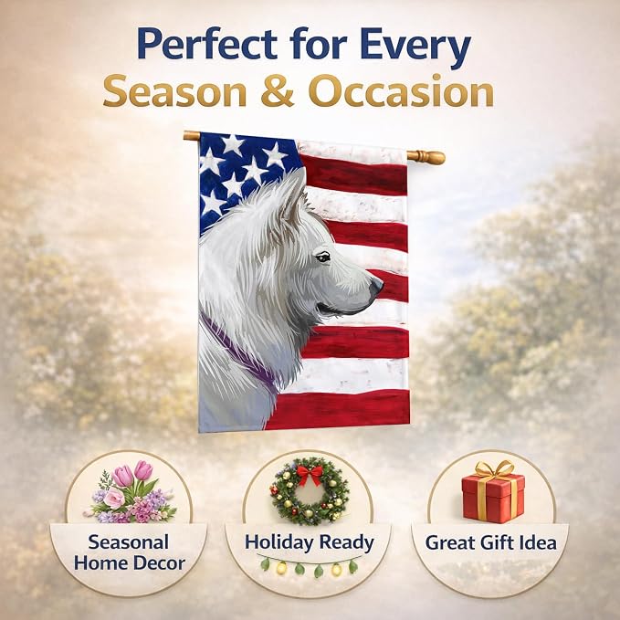 Caroline's Treasures CK6668CHF Pungsan Poongsan Dog American Flag House Flag Large Porch Sleeve Pole Decorative Outside Yard Banner Artwork Wall Hanging, Polyester, House Size, Multicolor