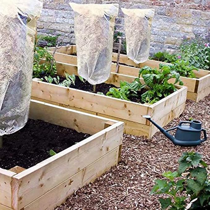 Agfabric Plant Covers Freeze Protection H30 xW60 0.9oz Plant Frost Protection Covers Drawstring Bags Winter Frost Pests Protection,White,2 Pack