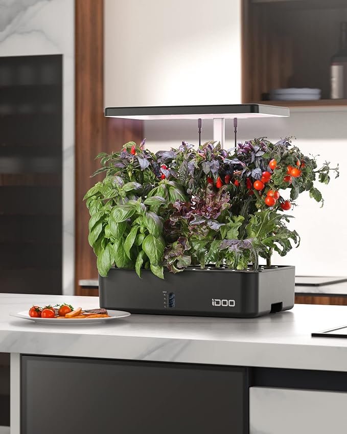 iDOO Hydroponics Growing System 12 Pods Kit Indoor Herb Garden | APP & WiFi Controlled, Hydroponic with LED Grow Light Auto-Timer and Pump System, Indoor Garden for Home School Office Gifts