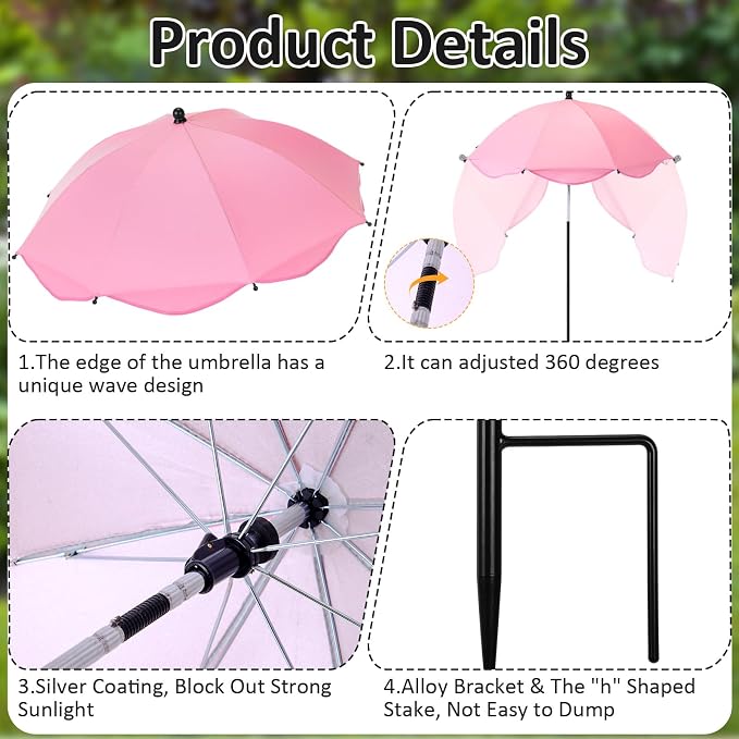 1 Pcs 26 Inch Plant Umbrellas for Outdoor Plants Garden Umbrella Shade for Potted Plant, Garden Bed Flower Pot Provide Shade to ‌defend Blazing Sun (Pink)