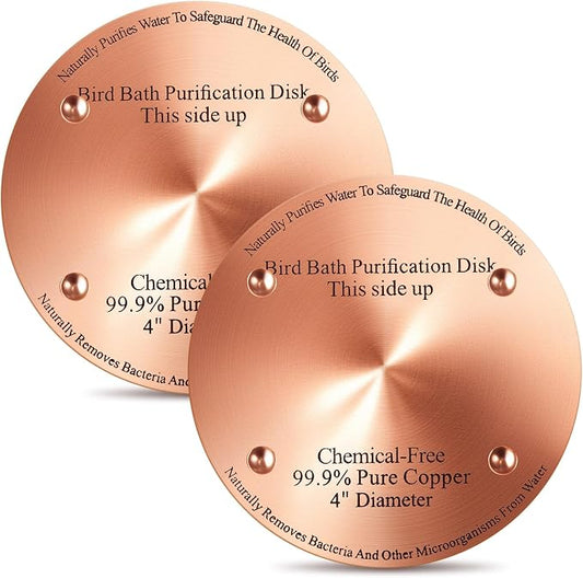 MorningRo 2 Pcs 4'' Bird Bath Copper Disk, 0.6mm Thick Reinforced 99.99% Pure Copper Disc birdbath Purification Disc, with 4 Point Support for Outdoor Birdbaths Bowls Cleaner (Classic)