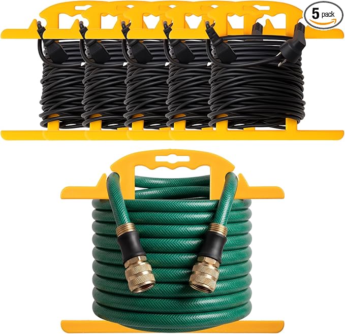 Ripeng 5 Pcs Heavy Duty Extension Cord and Hose Reel with Carrying Handle, Durable ABS H-shape Design Fits 100ft Cord Cable or Water Hose, 50ft Soaker Tube Management (Yellow)