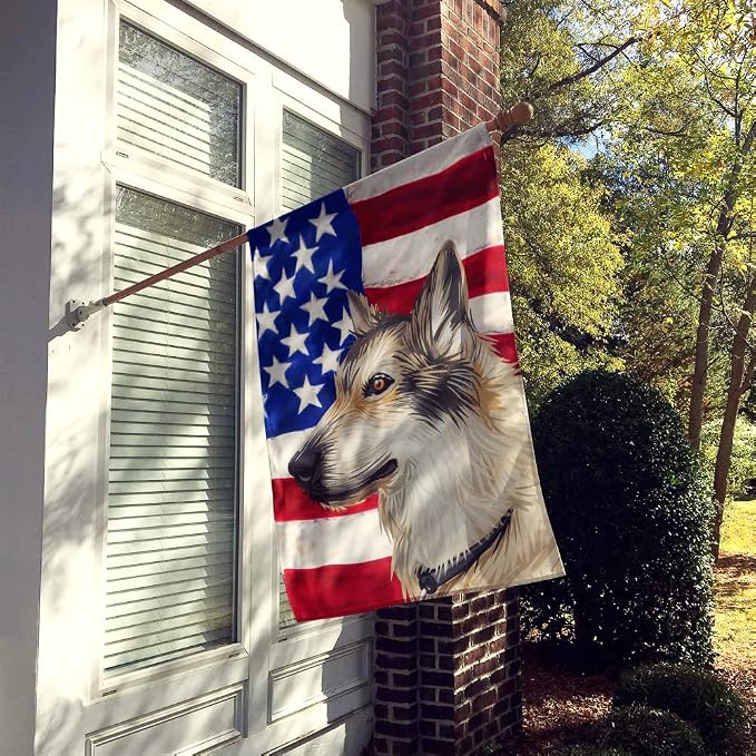 Caroline's Treasures CK6682CHF Saarloos Wolfdog Dog American Flag House Flag Large Porch Sleeve Pole Decorative Outside Yard Banner Artwork Wall Hanging, Polyester, House Size, Multicolor
