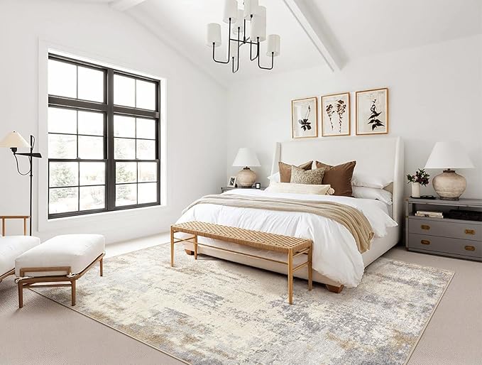 UERMEI 10x14 Washable Area Rug - Neutral Modern Abstract Living Room Rugs, Non-Slip Soft Large Indoor Floor Carpet for Bedroom Home Office & Under Dining Table Decor, Light Brown/Gray