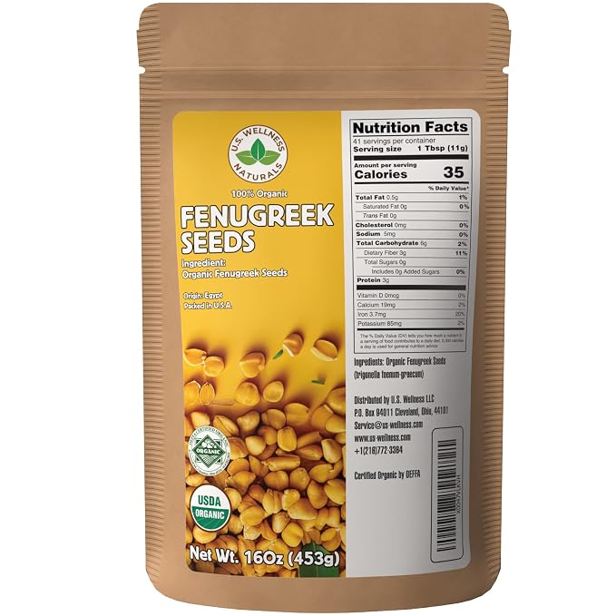 Fenugreek Seeds 100% Certified Organic | Raw Fenugreek Seeds | Whole Methi Seeds | Non-GMO | Non Irradiated | 1LB (16Oz)