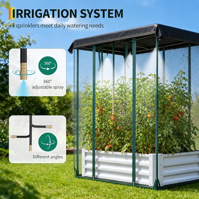 Garvee 48"x36"x12" Raised Garden Bed Kit with Shade Cloth & Irrigation, 3-in-1 Metal Planter Box with Insect Mesh & Drip System, Self-Watering Outdoor Galvanized Raised Bed for Vegetables Flowers