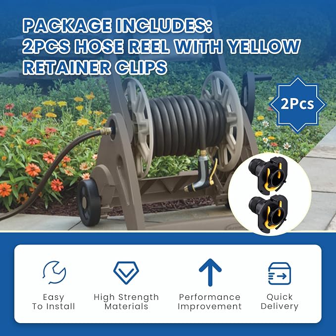 2Pcs Hose Reel Connector with Yellow Retainer Clip Part Compatible with S-uncast Model Hose Reels (2)