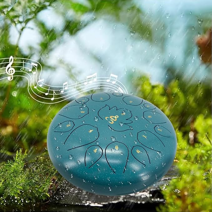 Rain Drum for Outside Garden,13 Inches 15 Notes Steel Tongue Drum with Mallets & Carry Bag Musical Instrument for Adults D Major