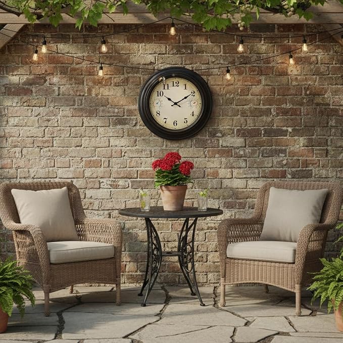 Large Outdoor Clock Waterproof with Thermometer & Hygrometer- 18 Inch Retro Bronze Indoor Outdoor Wall Clocks for Patio Pool Garden Farmhouse Decor, Silent Battery Operated