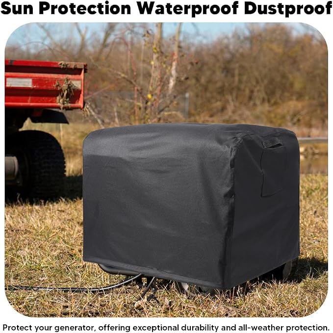 Generator Covers for Outside, with Air Vent & Handles & Drawstring Heavy-Duty 600D Oxford Fabric Waterproof UV-Proof Dustproof Protection for Generator Fit for Most Generators 5000-10000 Watt