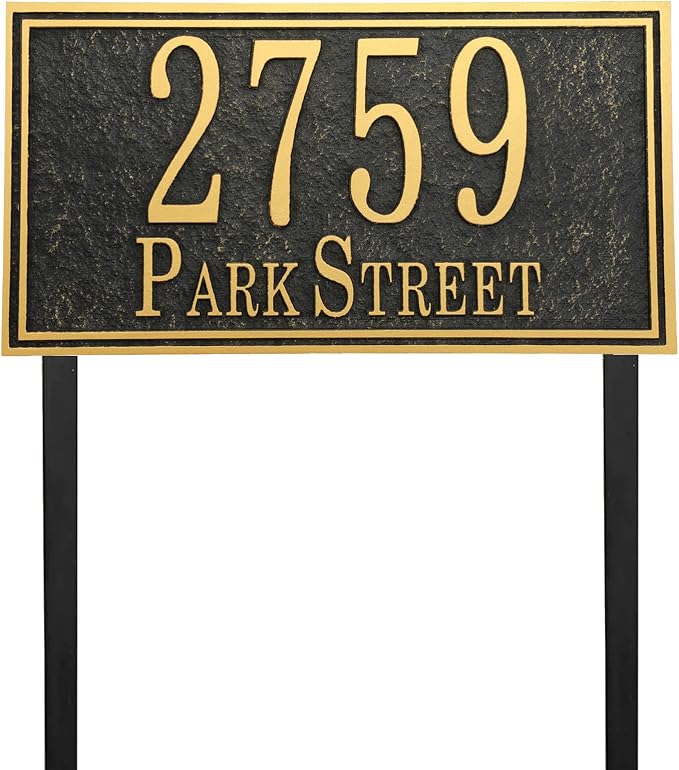 Address Sign Lawn Mounted - Custom House Number Sign with 2 Solid Metal Stakes,Address Numbers for Outside House,Yard,Garden,Grass,Ground,Drive Way,Lawn,13'' x 7''