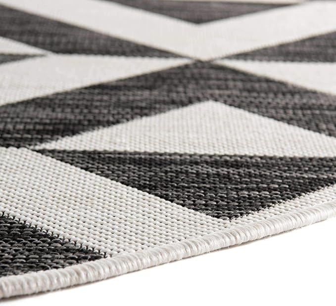 Unique Loom Outdoor Collection Area Rug - Napa (4' 1" Round, Charcoal Gray/ Ivory)