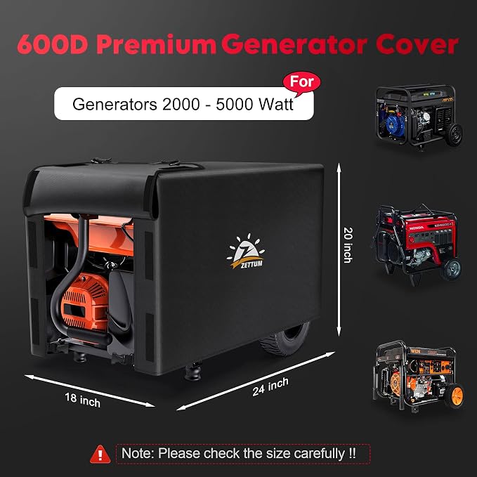 Zettum Generator Cover 24 Inch - 600D Outdoor Generator Covers Heavy Duty Waterproof, Small Equipment Cover Outside for DuroMax, Westinghouse, Champion, Predator, Honda Portable Generator 2000-5000W