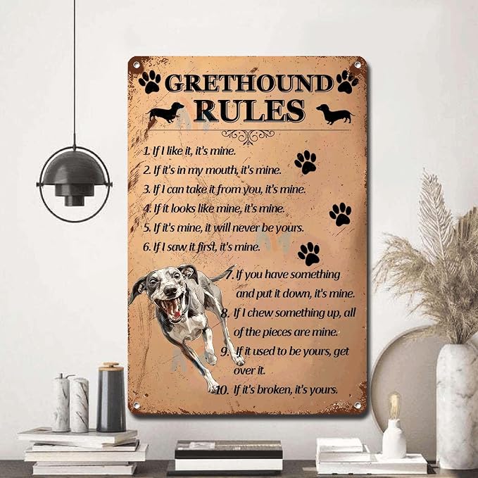 Metal Sign Tin Sign Vintage Wall Art Grethound Rules Minimalist Wall Art for Pub 6×8 Inches