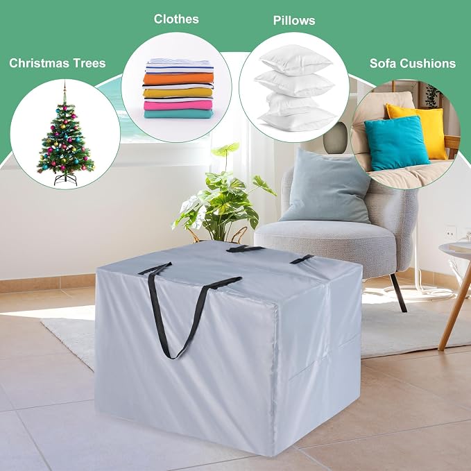 M METERXITY Outdoor Patio Cushion Storage Bags, 32" x 32" x 24" (L x W x H) Grey Waterproof Windproof Easy Loading Space-Saving