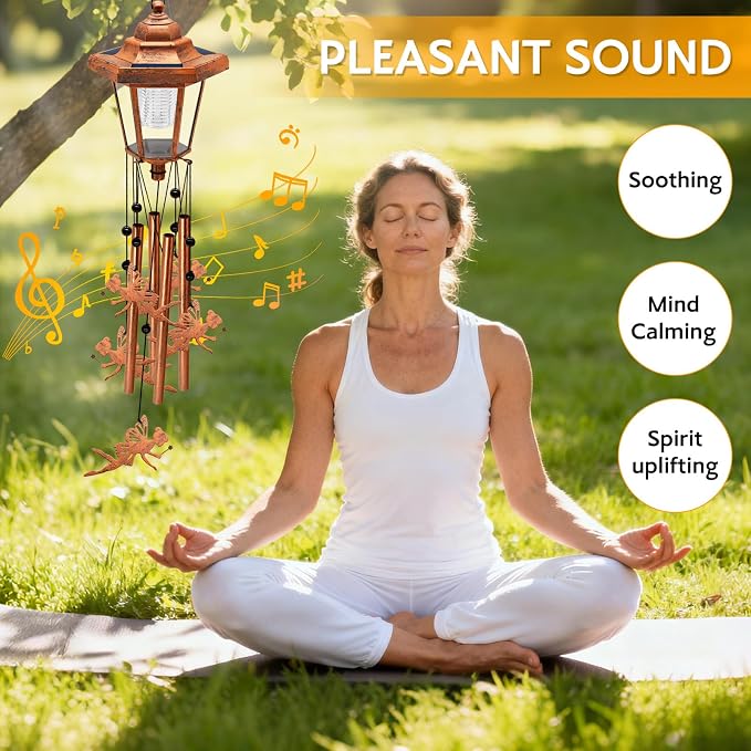 Large Solar Moon Fairy Wind Chimes, Gifts for Women Mom Grandma Wife Sister Daughter Neighbor, Classic Bronze Wind Chimes with Wind Catcher, Solar Decor Lights for Outdoor Garden Patio Porch Window