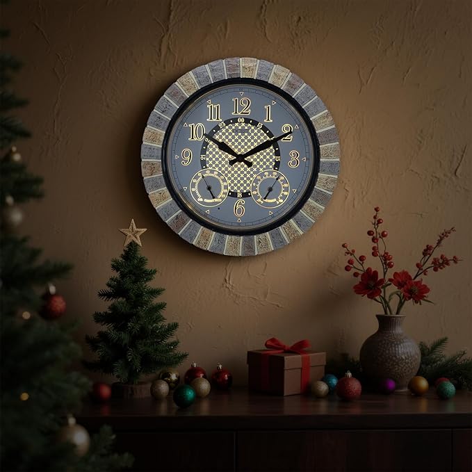 OCEST 18inch Large Indoor Outdoor Clock Illuminated Wall Clock with Thermometer Hygrometer & Night Light Waterproof Battery Operated Silent Non-Ticking Wall Clocks Decor for Patio Pool Porch Bathroom