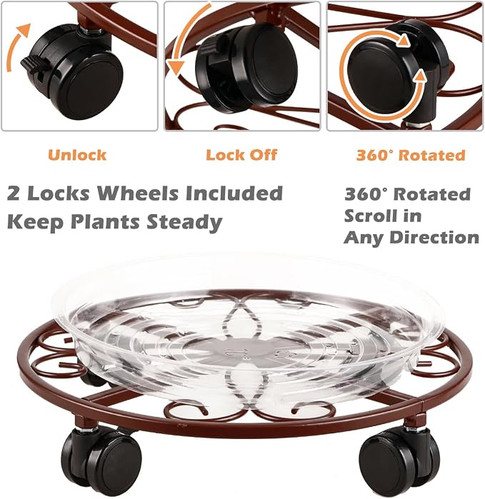 5 Pack Plant Caddy with Wheels Heavy Duty 12 Inches Metal Plant Stand with Wheels Plant dolly Rolling Plant Stand Plant Roller with Casters for Indoor and Outdoor with Plant Saucers, Bronze